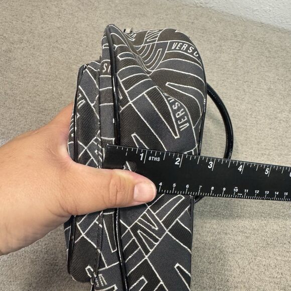 VTG Versace Versus Purse Black Monogram Canvas Patent Leather Accents 11x9 Y2K - Picture 12 of 12